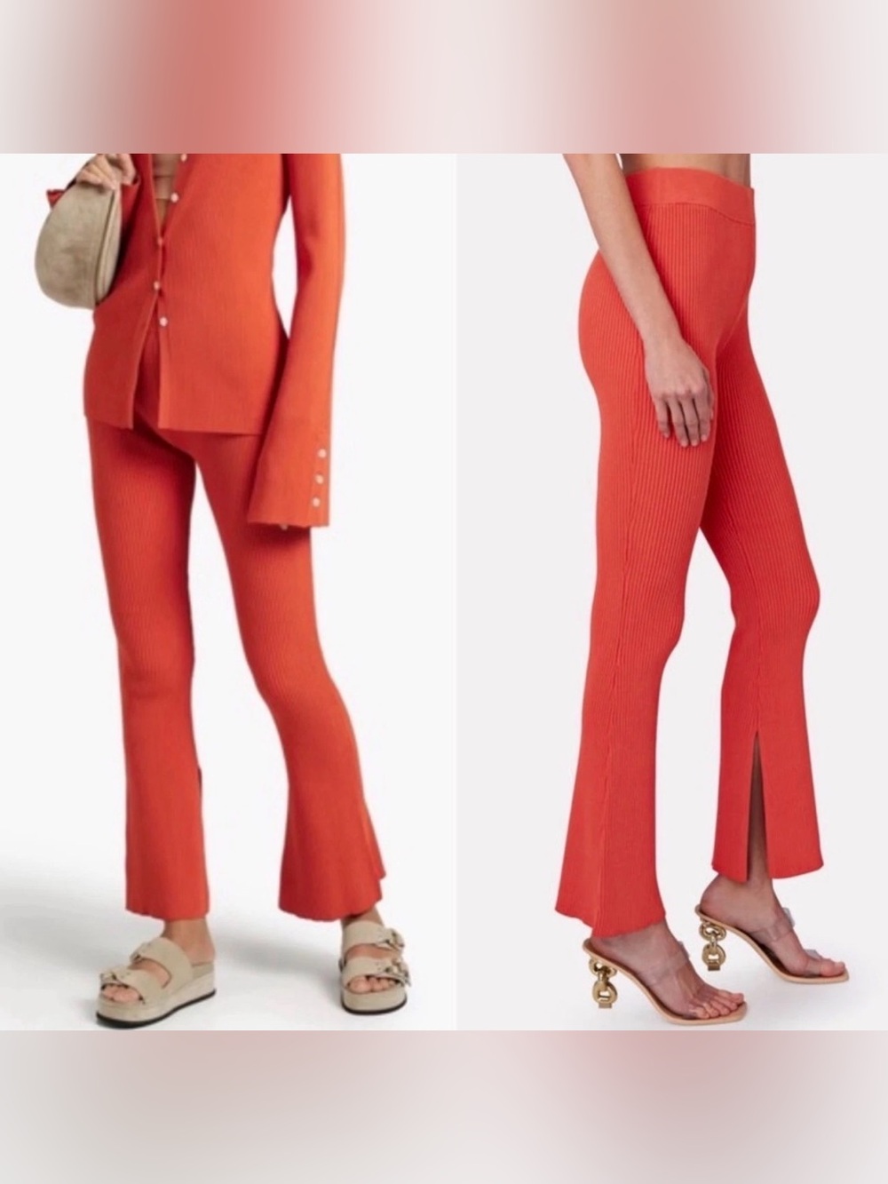 Le Ore Rimini Ribbed Knit Flare Pant Women's S Orange Spice Split Leg Pull On